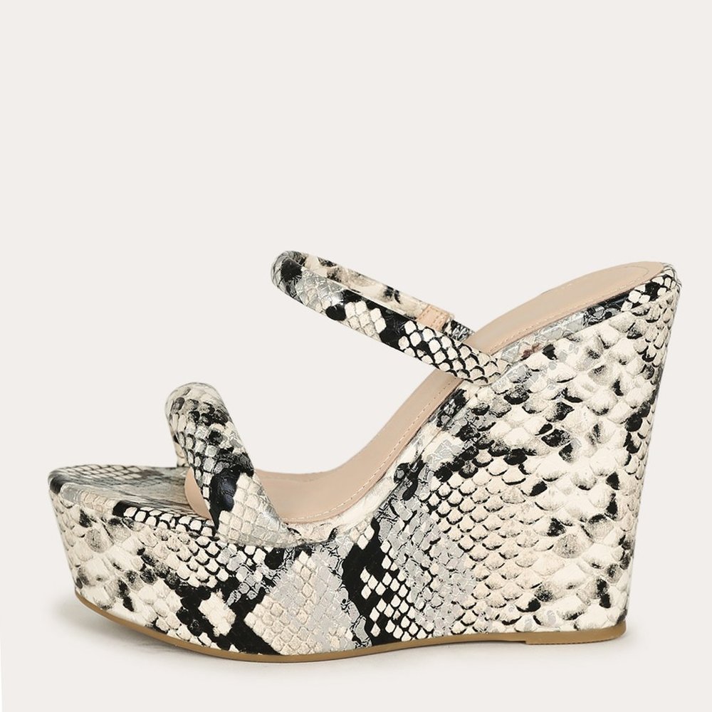NEWπ₯ Snake Dual Strap Platform Wedge Heel Sandals - Picture 4 of 6